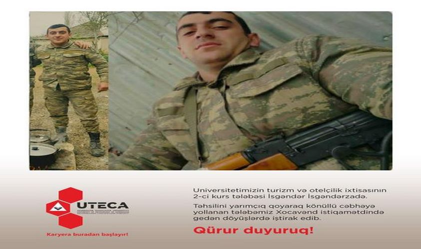 Təhsilini yarımçıq qoyaraq könüllü cəbhəyə yollanan tələbəmiz