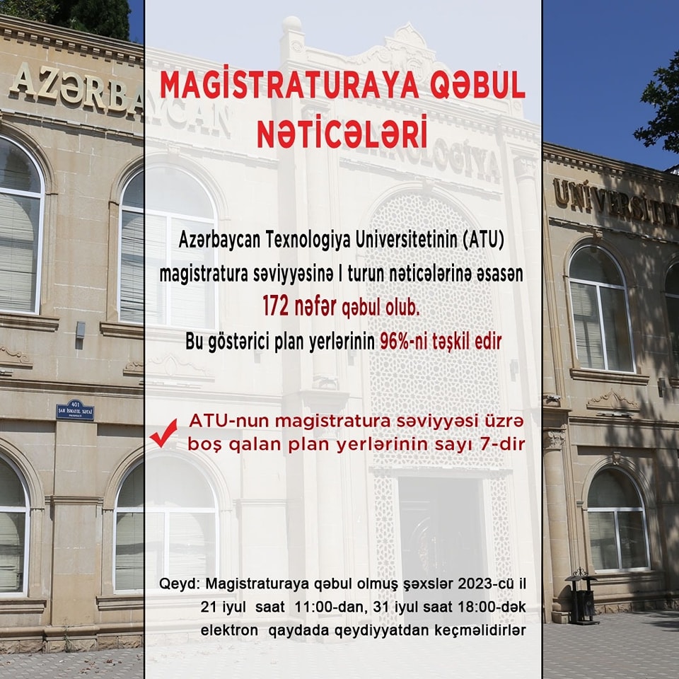ATU-nun magistratura səviyyəsinə  172 nəfər qəbul olub